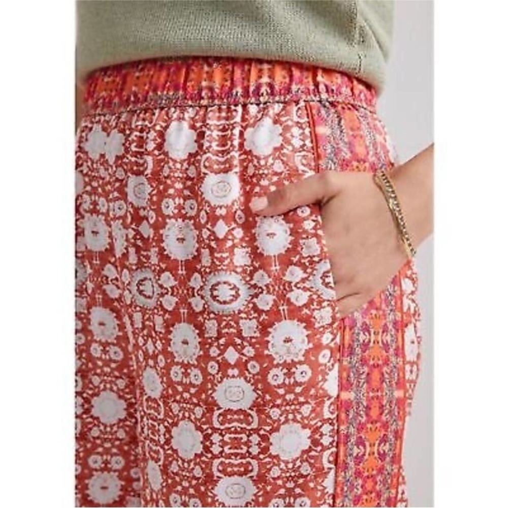 NEW Anthropologie Vale Orange/Pink Patterned Wide Leg Boho Palazzo Pants - Picture 4 of 14
